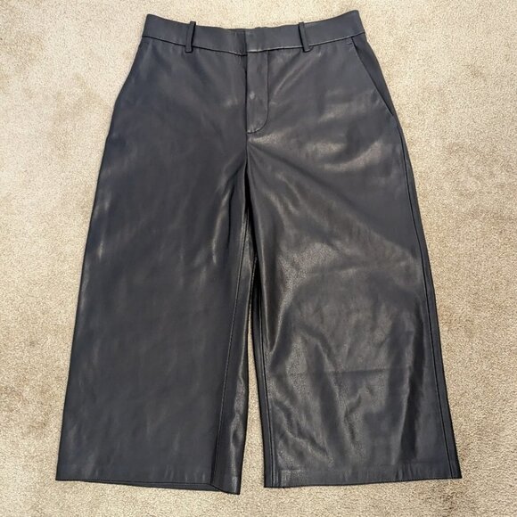 ZARA Black Vegan Leather Wide Leg Cropped Culottes EUC Small - Picture 1 of 8